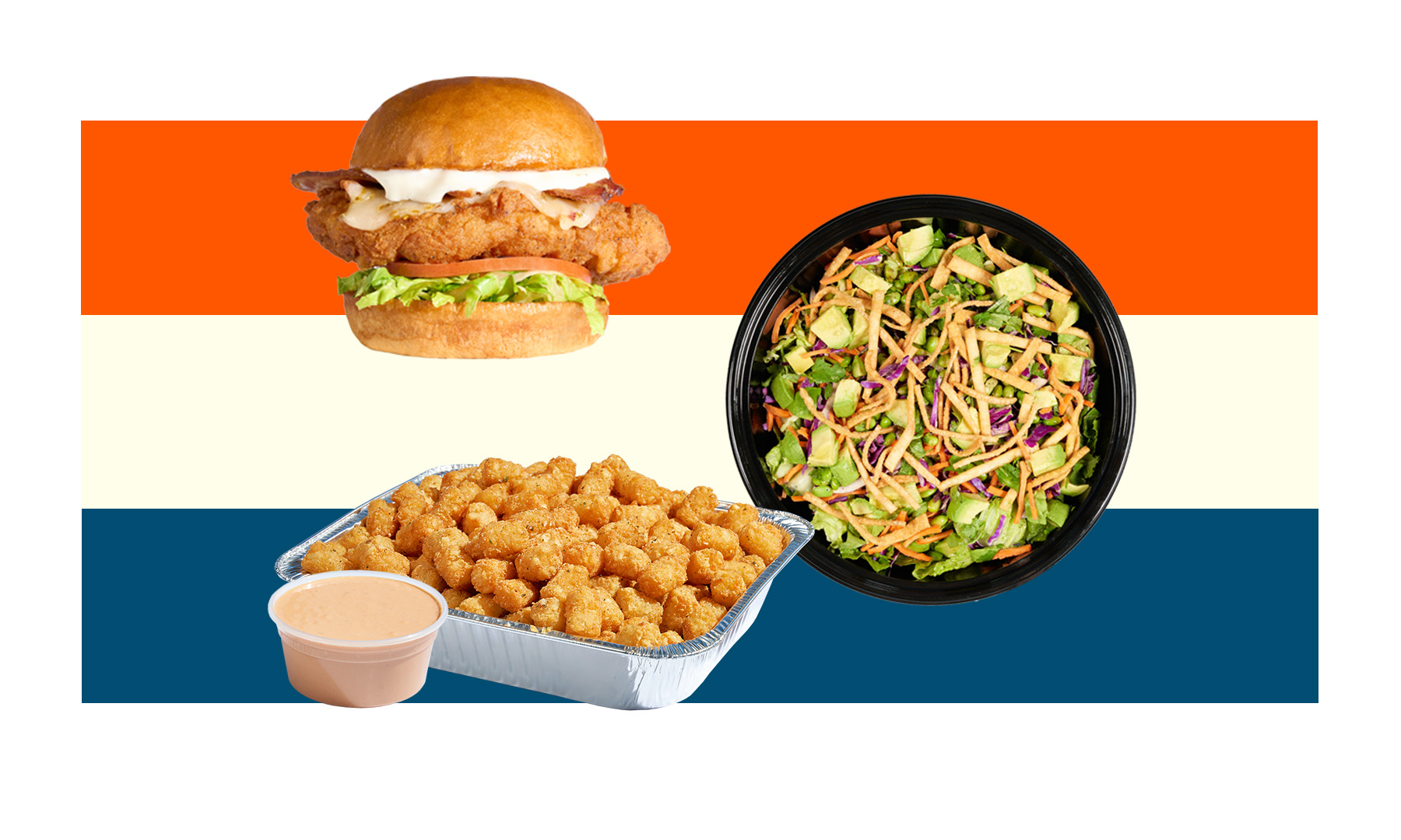 Chicken Sandwiches, Tots, and Asian Salad